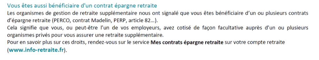 Lexique à la fin du relevé de carrière avec le nouveau texte sur l'épargne retraite