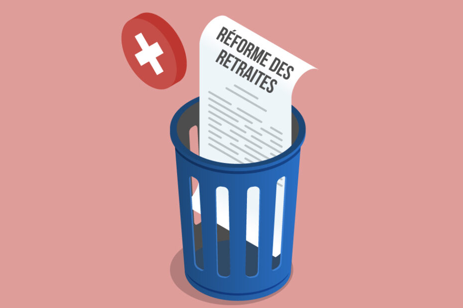 image illustrative d'une affiche réforme des retraites jetée dans une corbeille à papier